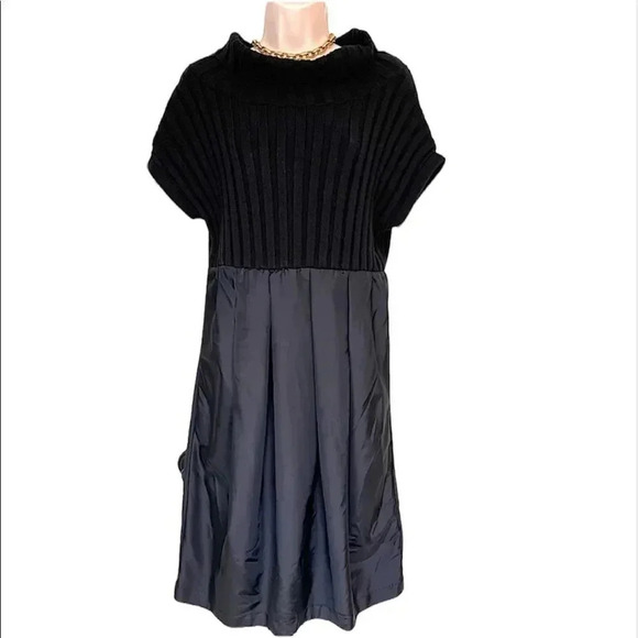 Chelsea & Theodore black ribbed turtleneck fit and flair dress size medium - Picture 2 of 14